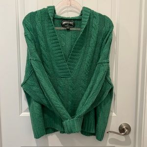 Hooded V-Neck Knitted Sweater